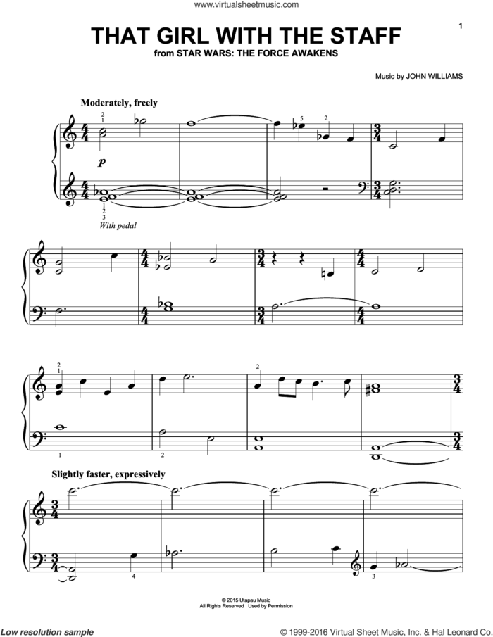 That Girl With The Staff sheet music for piano solo by John Williams, easy skill level