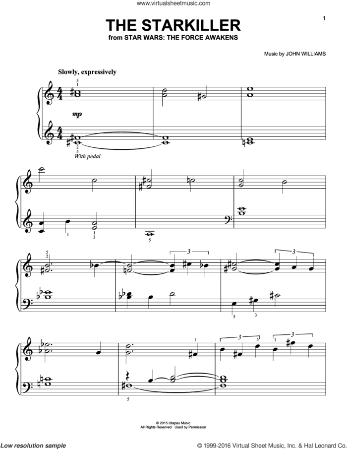 The Starkiller, (easy) sheet music for piano solo by John Williams, easy skill level