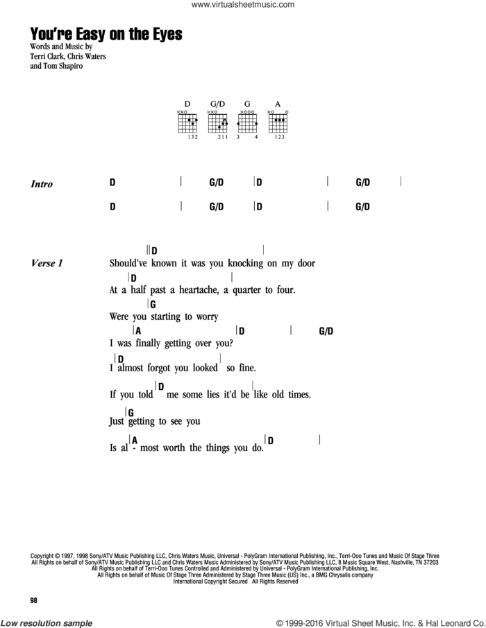 You're Easy On The Eyes sheet music for guitar (chords) by Terri Clark, Chris Waters and Tom Shapiro, intermediate skill level