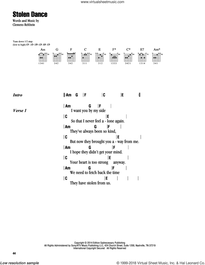 Stolen Dance sheet music for guitar (chords) by Milky Chance and Clemens Rehbein, intermediate skill level