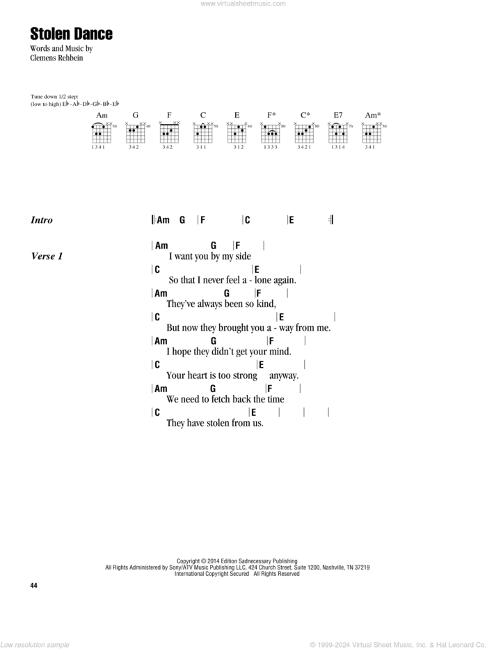 Stolen Dance sheet music for guitar (chords) by Milky Chance and Clemens Rehbein, intermediate skill level