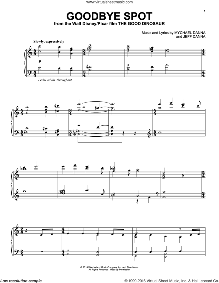 Goodbye Spot sheet music for piano solo by Mychael & Jeff Danna, Jeff Danna and Mychael Danna, intermediate skill level