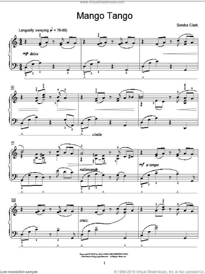 Mango Tango sheet music for piano solo (elementary) by Sondra Clark and Miscellaneous, beginner piano (elementary)