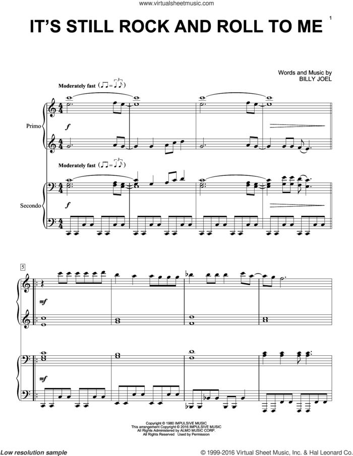 It's Still Rock And Roll To Me sheet music for piano four hands by Billy Joel, intermediate skill level