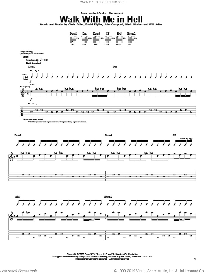 Walk With Me In Hell sheet music for guitar (tablature) by Lamb Of God, Chris Adler, David Blythe, John Campbell, Mark Morton and Will Adler, intermediate skill level