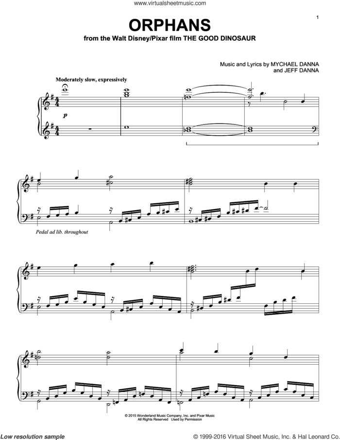 Orphans sheet music for piano solo by Mychael & Jeff Danna, Jeff Danna and Mychael Danna, intermediate skill level