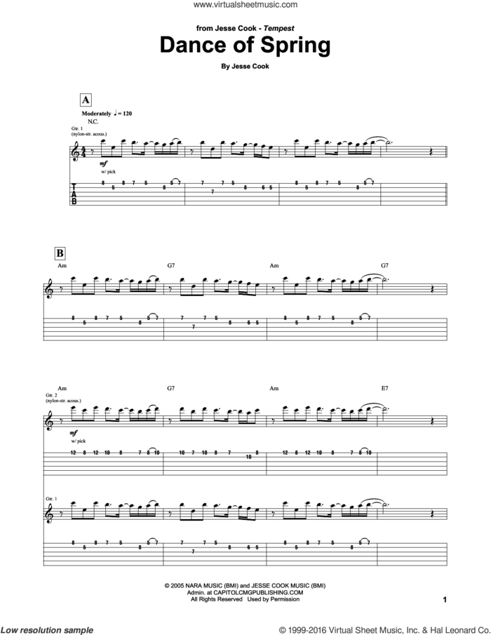 Dance Of Spring sheet music for guitar (tablature) by Jesse Cook, intermediate skill level
