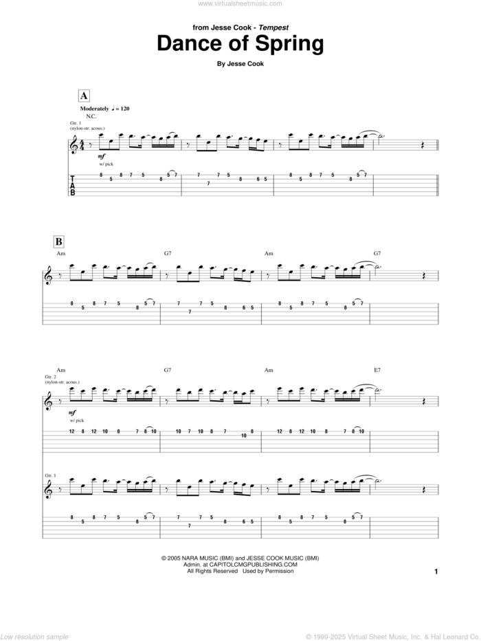 Dance Of Spring sheet music for guitar (tablature) by Jesse Cook, intermediate skill level