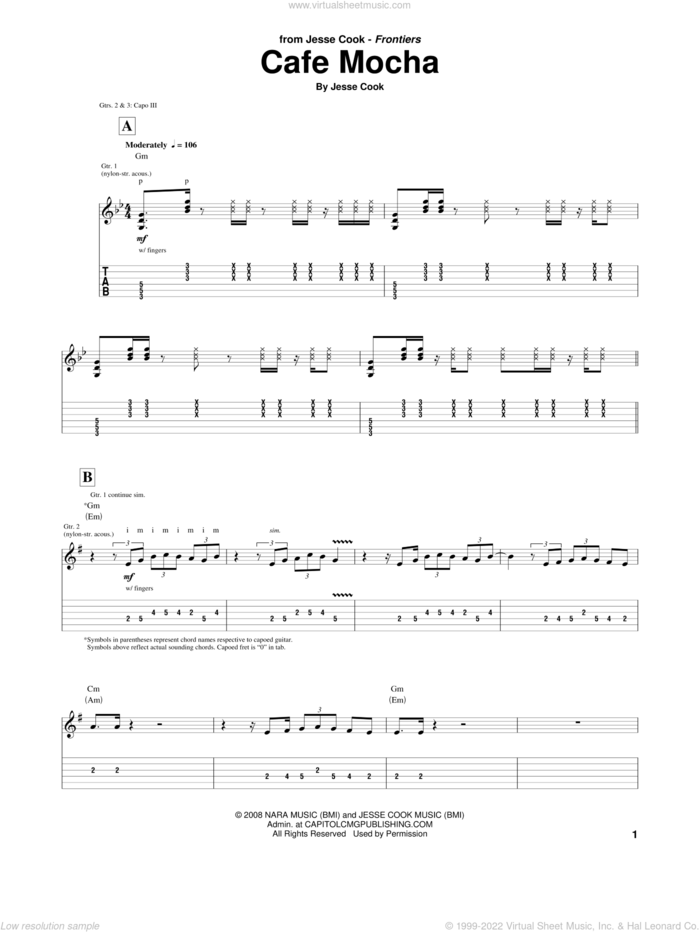 Cafe Mocha sheet music for guitar (tablature) by Jesse Cook, intermediate skill level