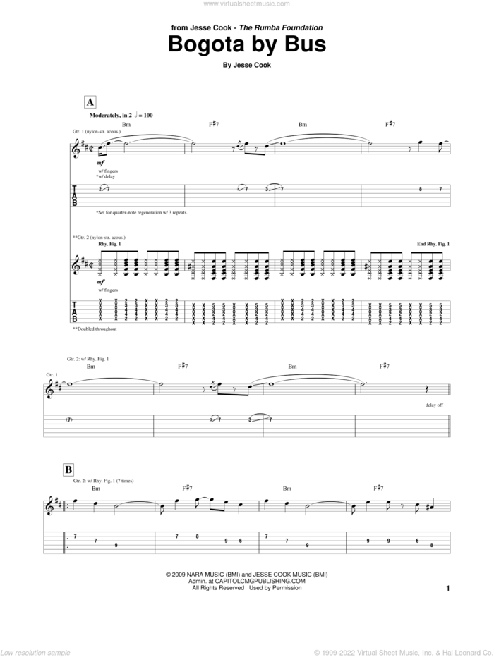 Bogota By Bus sheet music for guitar (tablature) by Jesse Cook, intermediate skill level