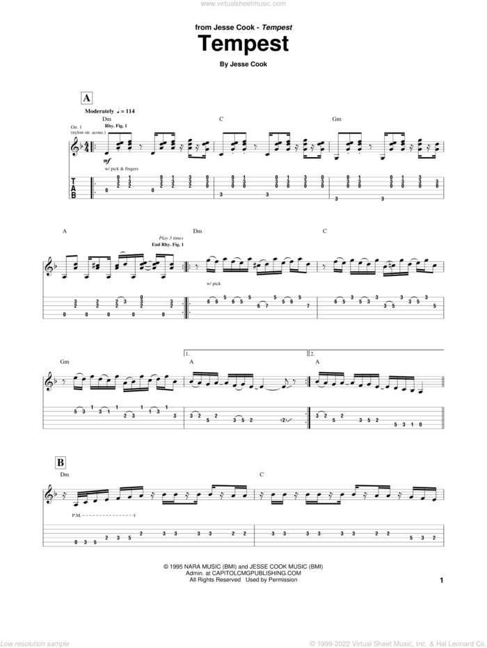 Tempest sheet music for guitar (tablature) by Jesse Cook, intermediate skill level