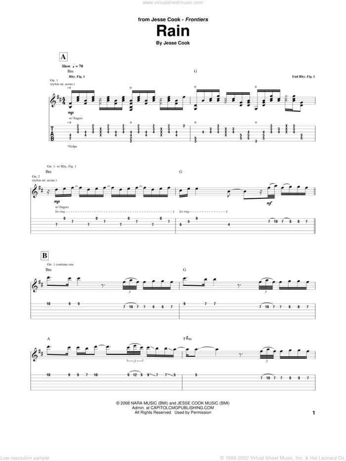 Rain sheet music for guitar (tablature) by Jesse Cook, intermediate skill level
