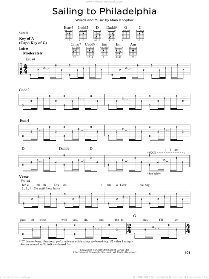 Sailing To Philadelphia sheet music for guitar solo (lead sheet) by Mark Knopfler, intermediate guitar (lead sheet)