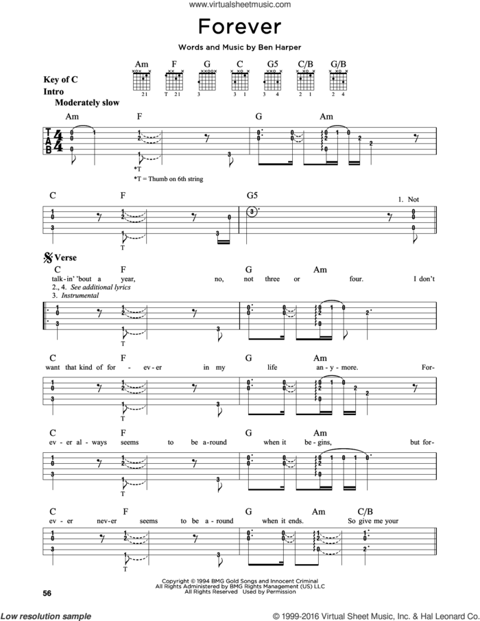 Forever sheet music for guitar solo (lead sheet) by Ben Harper, intermediate guitar (lead sheet)