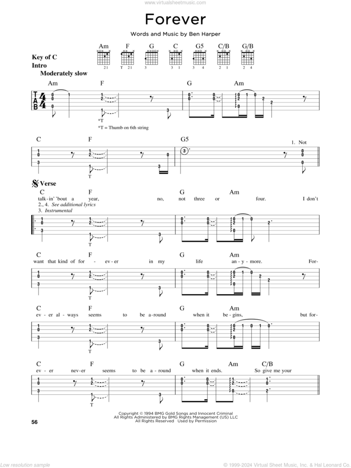 Forever sheet music for guitar solo (lead sheet) by Ben Harper, intermediate guitar (lead sheet)