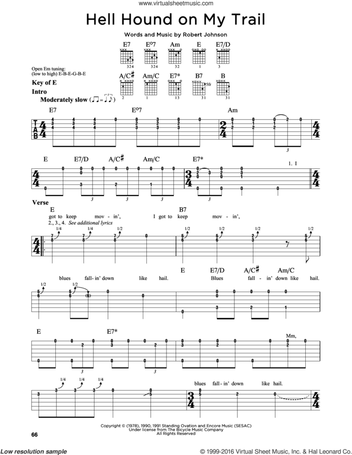 Hell Hound On My Trail sheet music for guitar solo (lead sheet) by Robert Johnson, intermediate guitar (lead sheet)