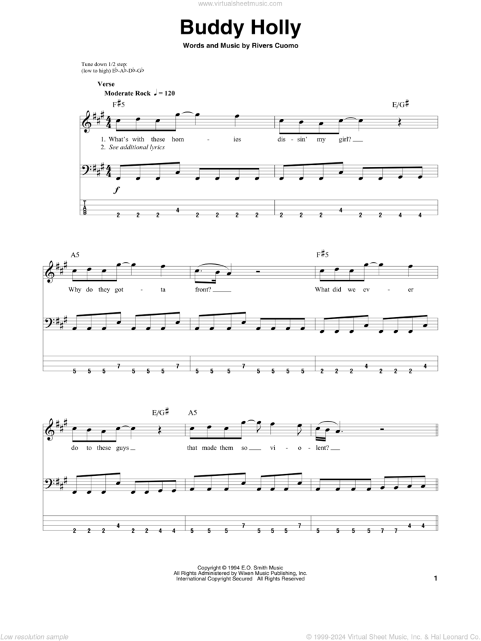 Undone - The Sweater Song sheet music for bass (tablature) (bass