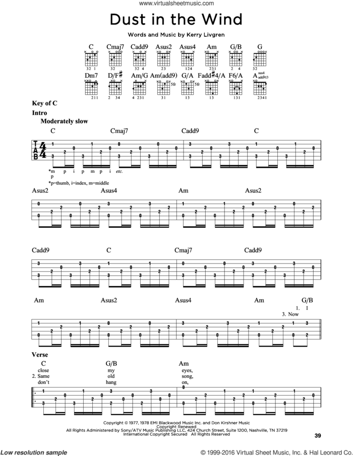 Dust In The Wind sheet music for guitar solo (lead sheet) by Kansas and Kerry Livgren, intermediate guitar (lead sheet)