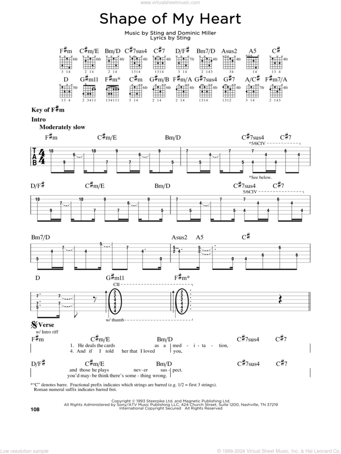 Shape Of My Heart sheet music for guitar solo (lead sheet) by Sting and Dominic Miller, intermediate guitar (lead sheet)
