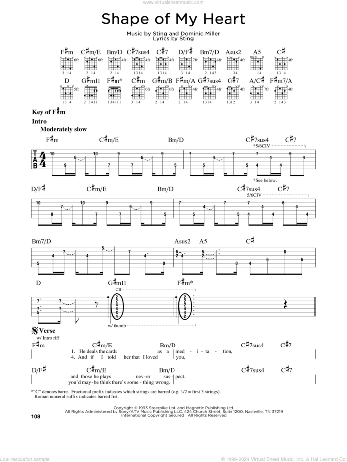 Shape Of My Heart sheet music for guitar solo (lead sheet) by Sting and Dominic Miller, intermediate guitar (lead sheet)