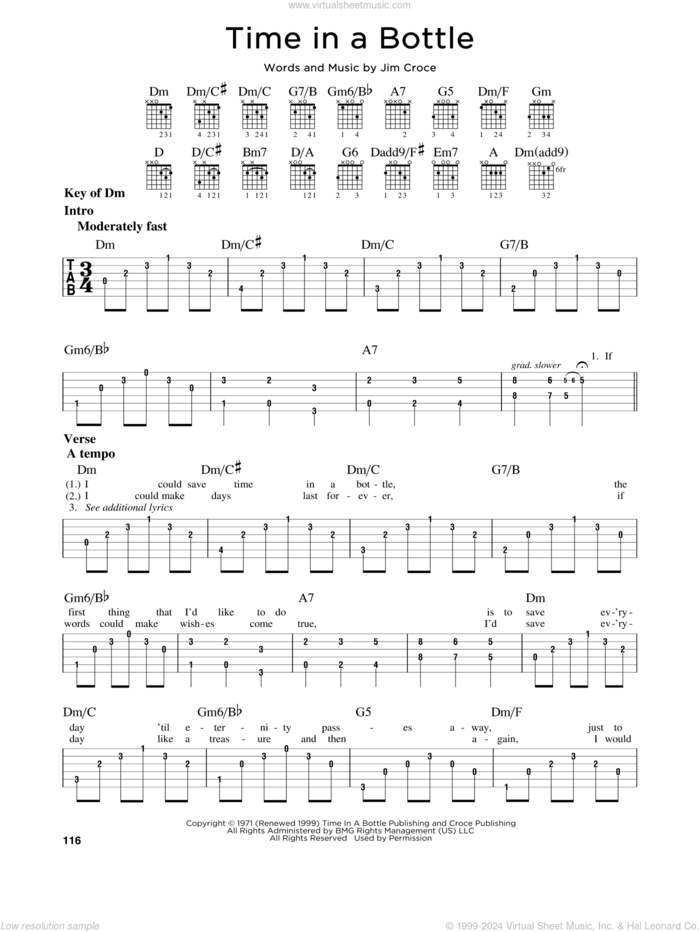 Time In A Bottle sheet music for guitar solo (lead sheet) by Jim Croce, intermediate guitar (lead sheet)