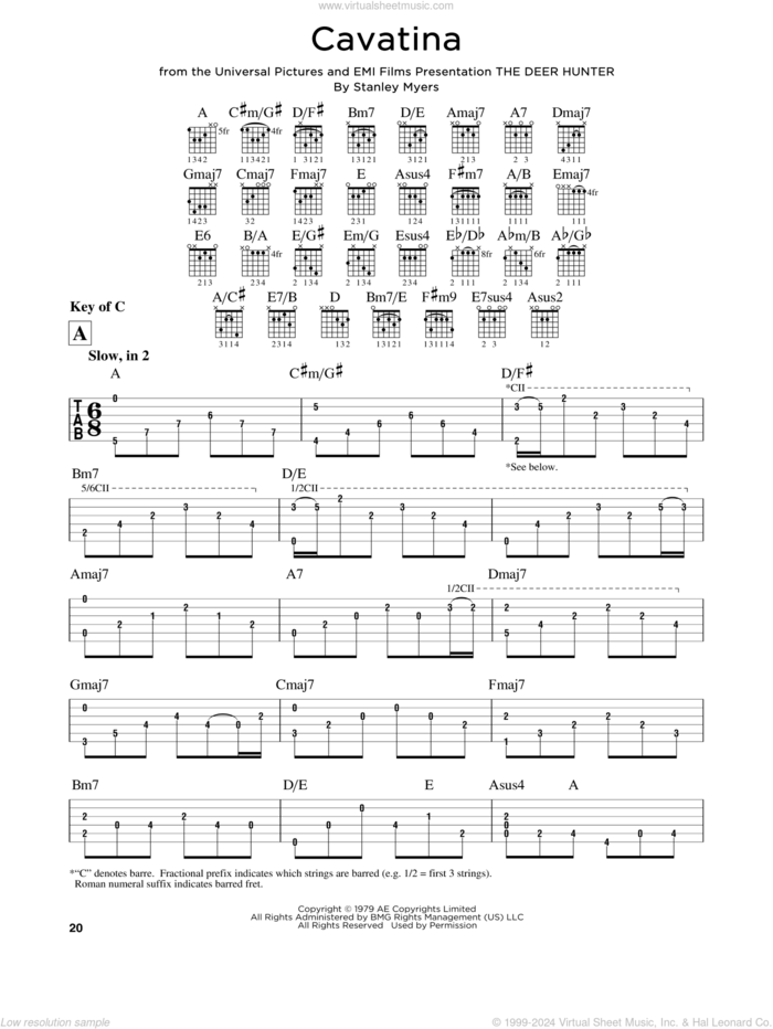 Cavatina sheet music for guitar solo (lead sheet) by Stanley Myers, intermediate guitar (lead sheet)