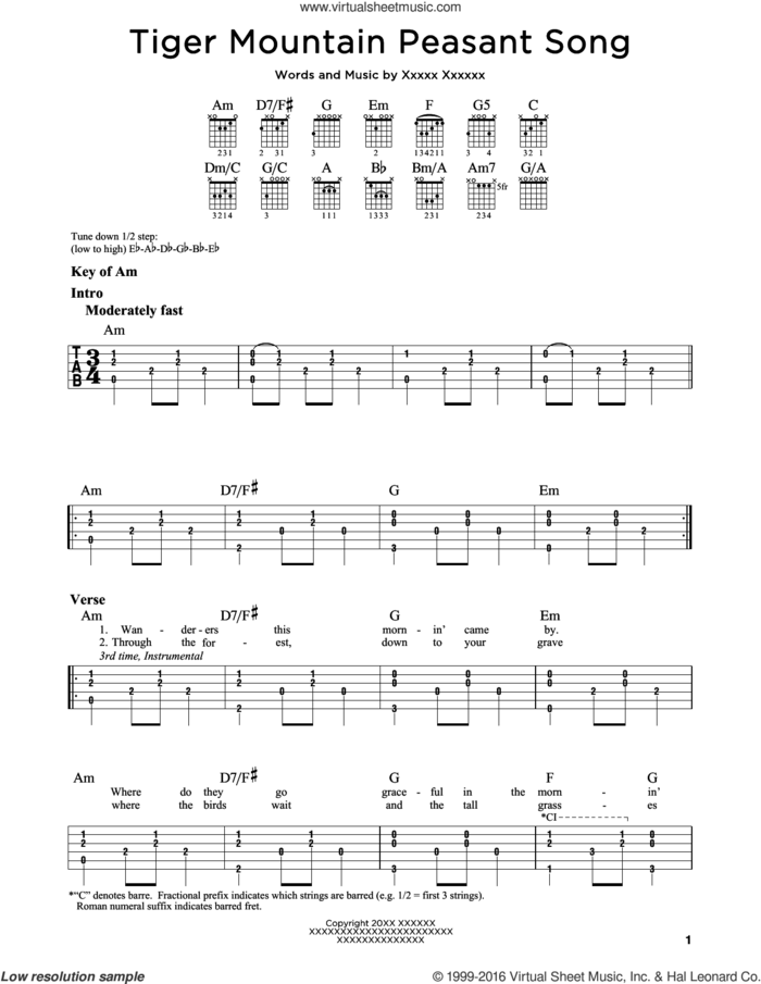 Tiger Mountain Peasant Song sheet music for guitar solo (lead sheet) by Fleet Foxes and Robin Pecknold, intermediate guitar (lead sheet)