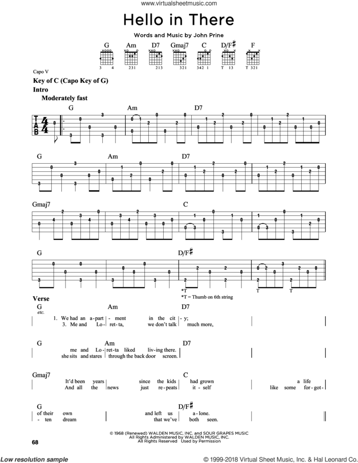 Hello In There sheet music for guitar solo (lead sheet) by Bette Midler and John Prine, intermediate guitar (lead sheet)