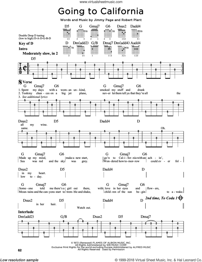 Going To California sheet music for guitar solo (lead sheet) by Led Zeppelin, Jimmy Page and Robert Plant, intermediate guitar (lead sheet)