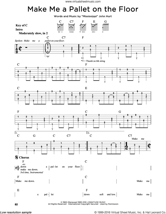 Make Me A Pallet On The Floor sheet music for guitar solo (lead sheet) by John Hurt, intermediate guitar (lead sheet)