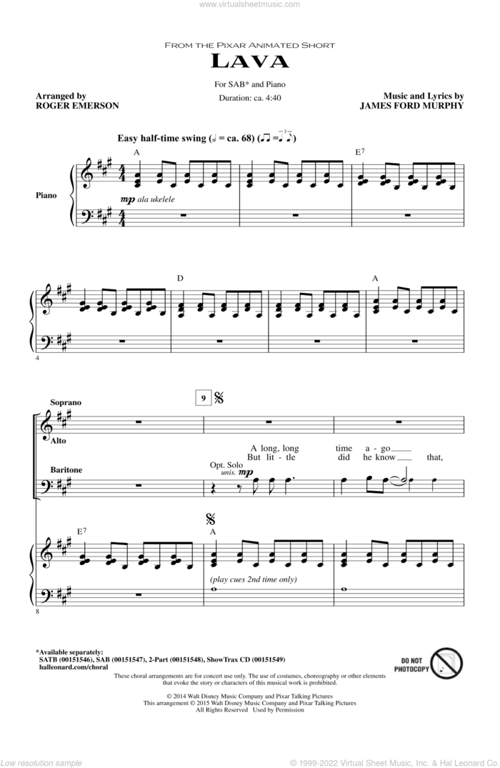 Lava (from Lava) (arr. Roger Emerson) sheet music for choir (SAB: soprano, alto, bass) by James Ford Murphy, Roger Emerson and Kuana Torres Kahele & Napua Greig, intermediate skill level