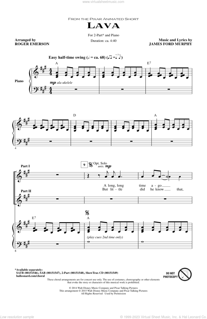Lava (from Lava) (arr. Roger Emerson) sheet music for choir (2-Part) by James Ford Murphy, Roger Emerson and Kuana Torres Kahele & Napua Greig, intermediate duet