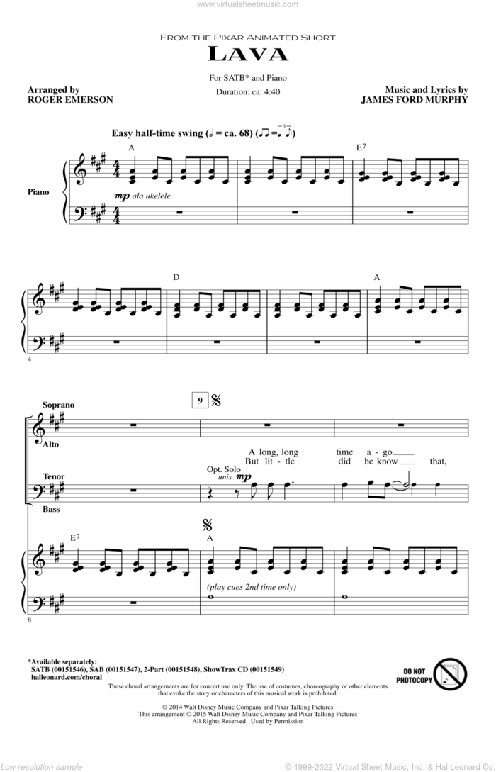 Lava (from Lava) (arr. Roger Emerson) sheet music for choir (SATB: soprano, alto, tenor, bass) by James Ford Murphy, Roger Emerson and Kuana Torres Kahele & Napua Greig, intermediate skill level