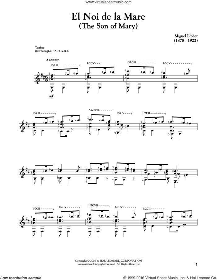 El Noi De La Mare (The Son Of Mary) sheet music for guitar solo by Traditional Catalan Carol, intermediate skill level
