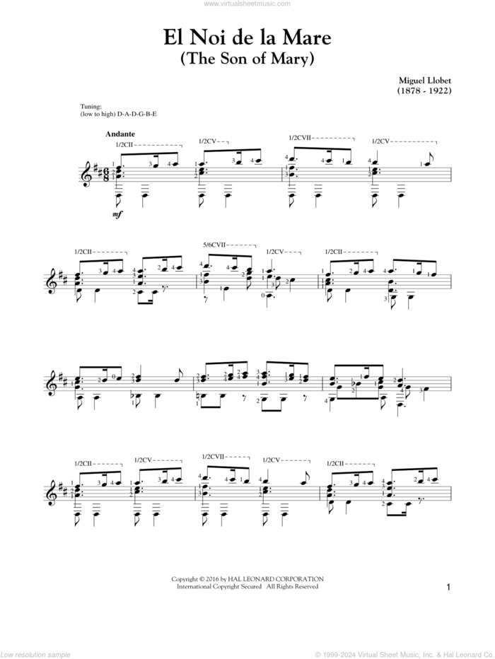 El Noi De La Mare (The Son Of Mary) sheet music for guitar solo by Traditional Catalan Carol, intermediate skill level