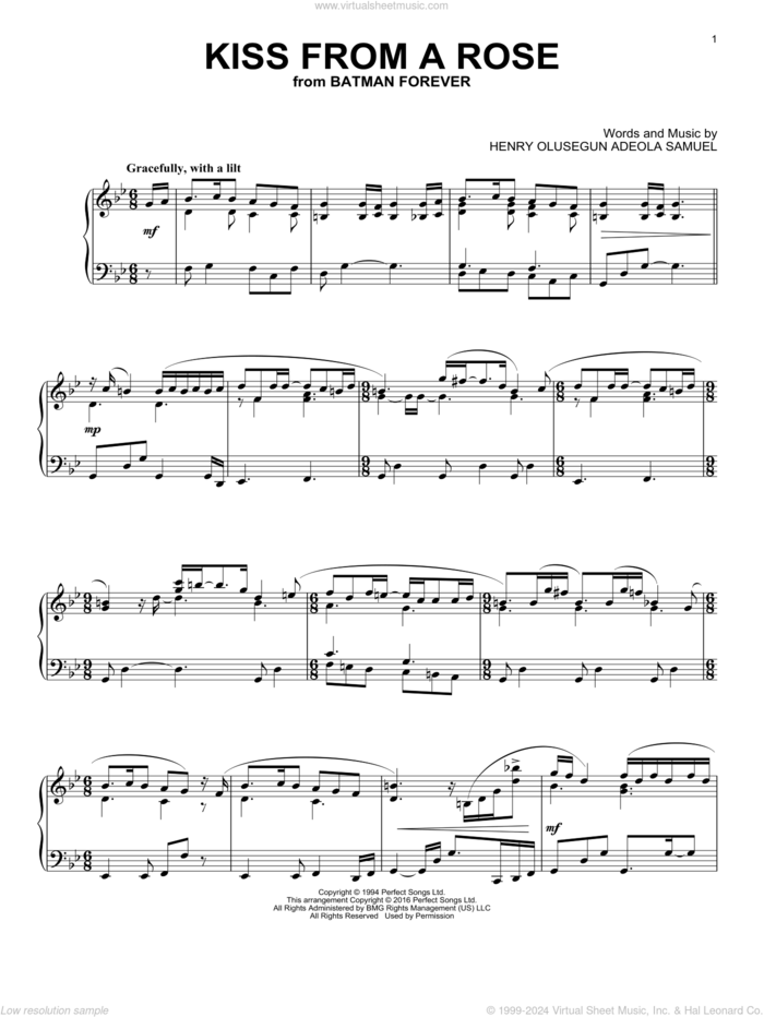 Kiss From A Rose, (intermediate) sheet music for piano solo by Manuel Seal and Henry Olusegun Adeola Samuel, intermediate skill level