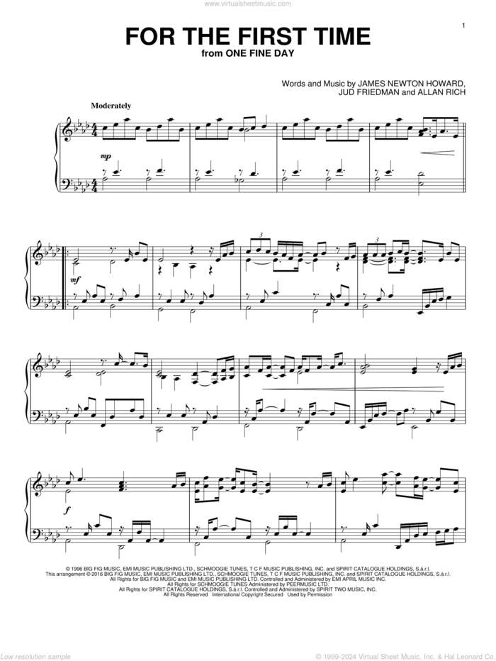 For The First Time sheet music for piano solo by Kenny Loggins, Rod Stewart, Allan Rich, James Newton Howard and Jud Friedman, intermediate skill level