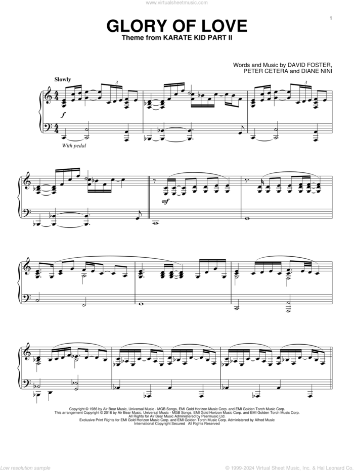 Glory Of Love, (intermediate) sheet music for piano solo by Peter Cetera, David Foster and Diane Nini, intermediate skill level