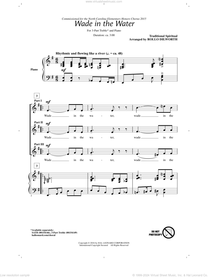 Wade In The Water sheet music for choir (3-Part Treble) by Rollo Dilworth, intermediate skill level