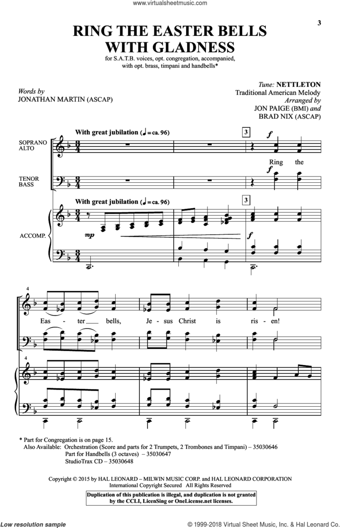 Ring The Easter Bells With Gladness sheet music for choir by Brad Nix, Jon Paige and Jonathan Martin, intermediate skill level
