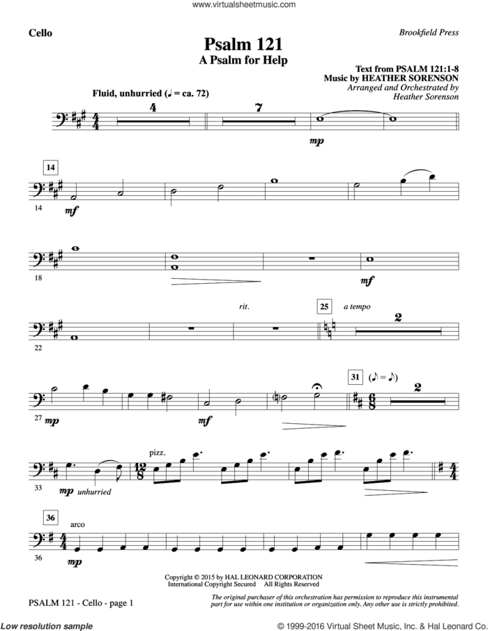Psalm 121 (A Psalm For Help) sheet music for orchestra/band (cello) by Heather Sorenson, intermediate skill level
