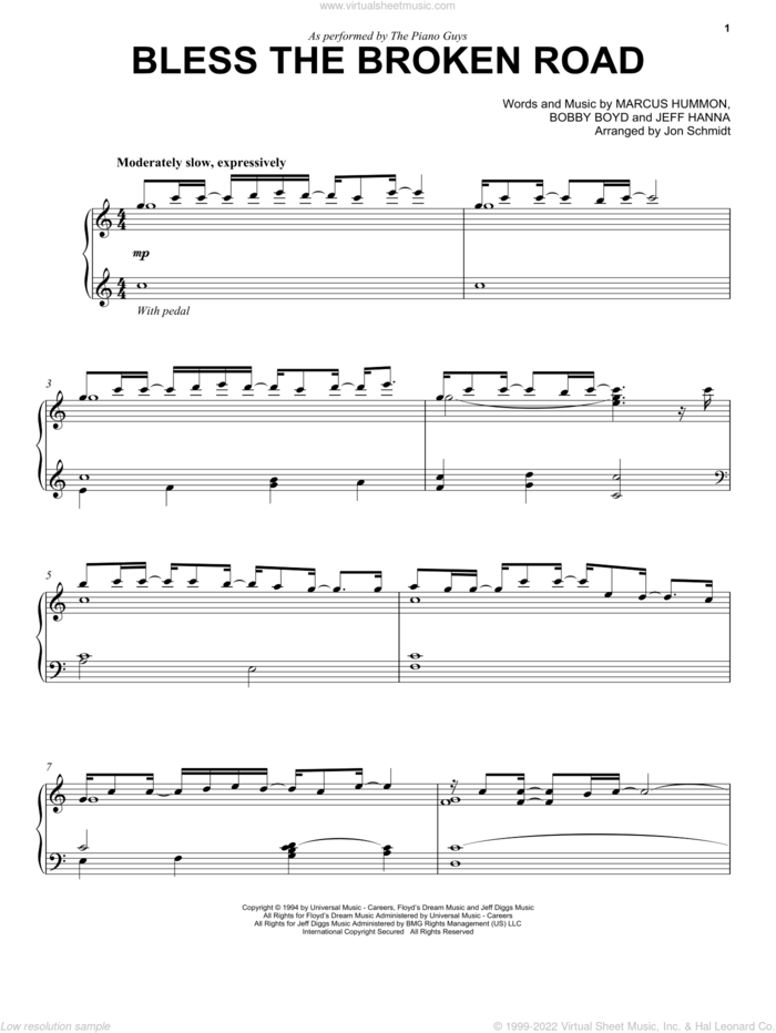 Bless The Broken Road sheet music for cello and piano by The Piano Guys, Rascal Flatts, Bobby Boyd, Jeffrey Hanna and Marcus Hummon, wedding score, intermediate skill level