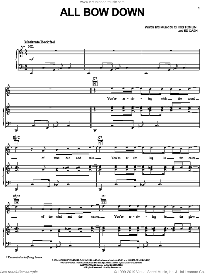 All Bow Down sheet music for voice, piano or guitar by Chris Tomlin and Ed Cash, intermediate skill level