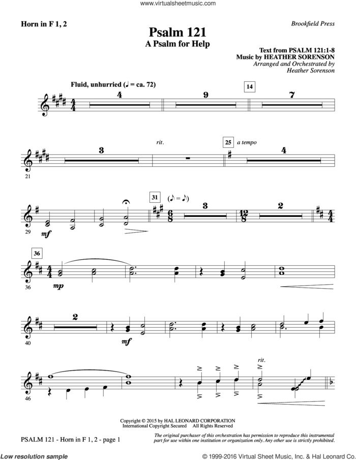 Psalm 121 (A Psalm For Help) sheet music for orchestra/band (f horn 1 and 2) by Heather Sorenson, intermediate skill level
