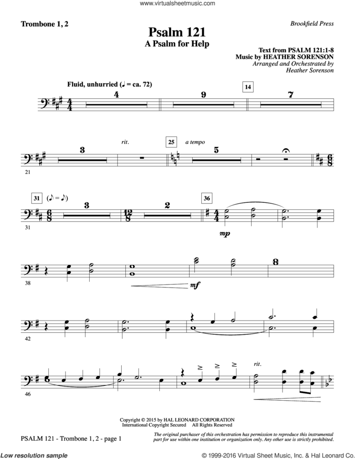 Psalm 121 (A Psalm For Help) sheet music for orchestra/band (trombone 1 and 2) by Heather Sorenson, intermediate skill level
