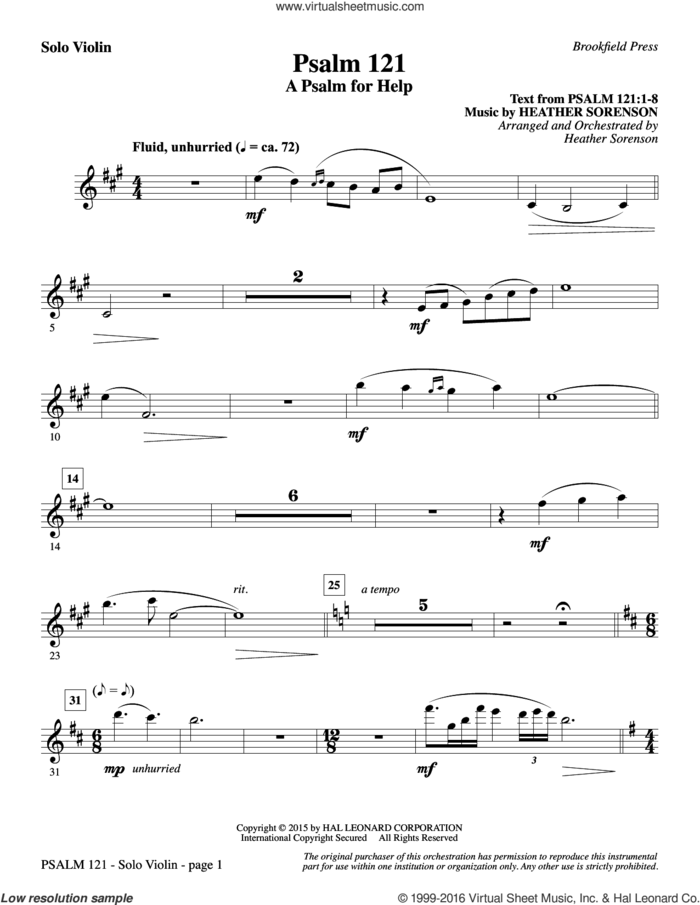 Psalm 121 (A Psalm For Help) sheet music for orchestra/band (solo violin) by Heather Sorenson, intermediate skill level