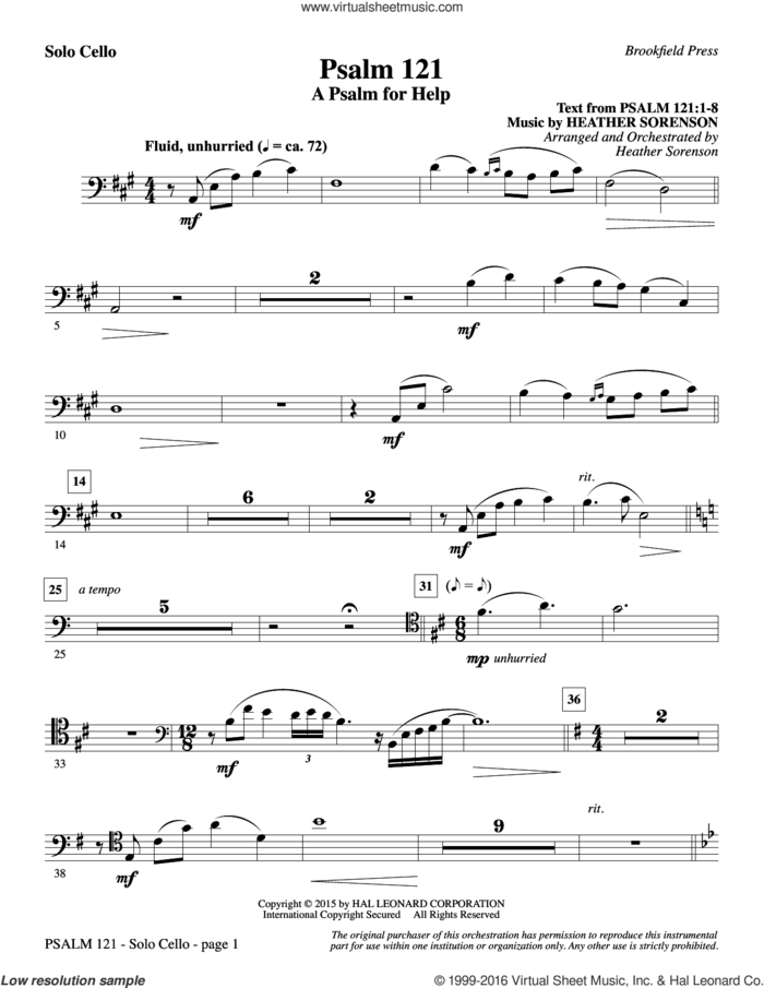 Psalm 121 (A Psalm For Help) sheet music for orchestra/band (solo cello) by Heather Sorenson, intermediate skill level