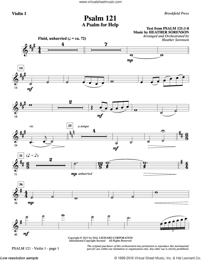 Psalm 121 (A Psalm For Help) sheet music for orchestra/band (violin 1) by Heather Sorenson, intermediate skill level