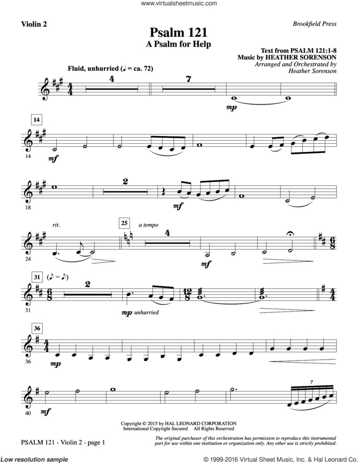 Psalm 121 (A Psalm For Help) sheet music for orchestra/band (violin 2) by Heather Sorenson, intermediate skill level