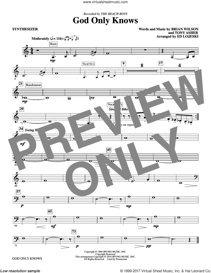 God Only Knows (complete set of parts) sheet music for orchestra/band by The Beach Boys, Brian Wilson, Ed Lojeski and Tony Asher, intermediate skill level